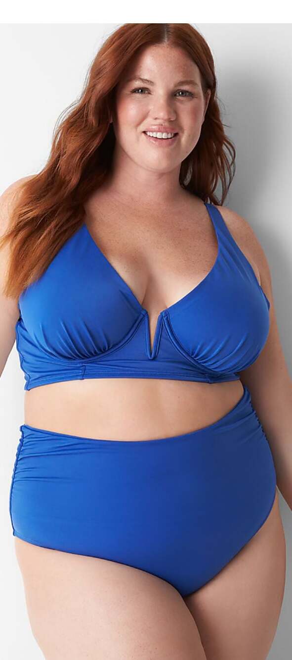 Cacique SWIM Lightly Lined Plunge Bikini Top Royal Blue 40DD